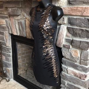 Bebe Black & Gold Sequin Dress